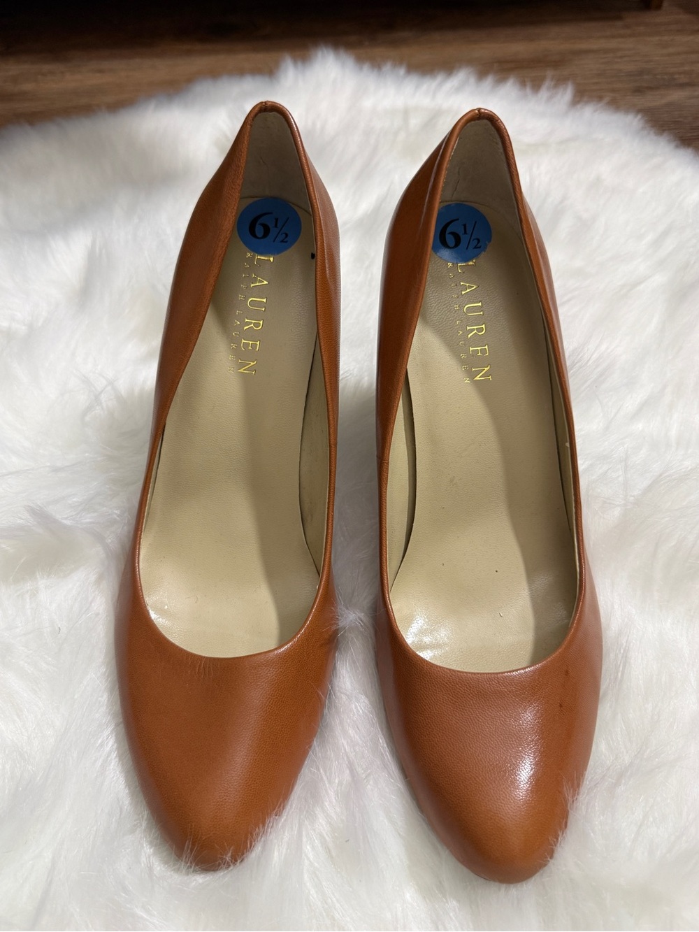 Lauren Ralph Lauren Cognac Brown Leather Pointed Toe Pumps Size 6.5